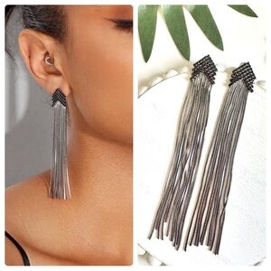 2/$30🌵 Dark Silver Fringe Earrings Chevron Linear Dangle Boho Jewelry Gift NEW